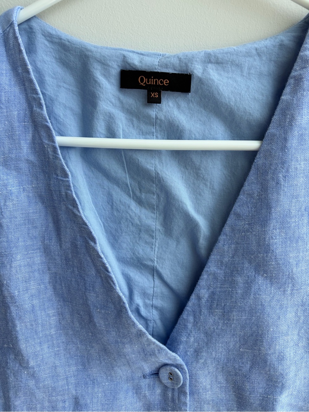 Quince 100% European Linen Vest in French Blue - Picture 4 of 6